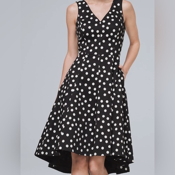 White House Black Market COTTON SATEEN POLKA DOT FIT-AND FLARE DRESS Sz 4 - Picture 3 of 13